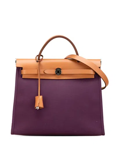 Pre-owned Hermes 2012 Toile Herbag Zip 31 Satchel In Purple
