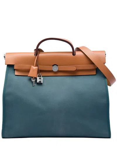 Pre-owned Hermes 2012 Toile Herbag Zip 39 Satchel In Blue