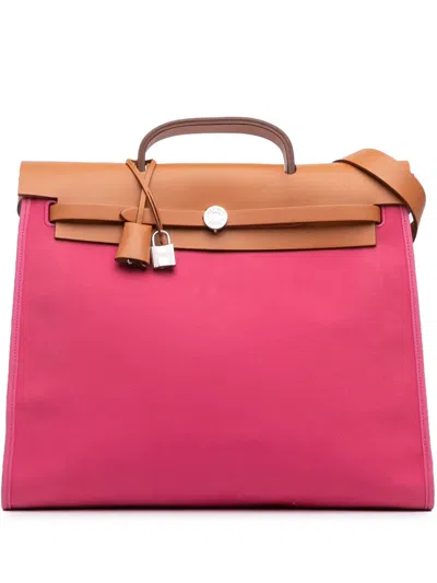Pre-owned Hermes 2012 Toile Herbag Zip 39 Satchel In Brown