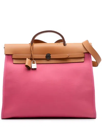 Pre-owned Hermes 2012 Toile Herbag Zip 39 Satchel In Brown