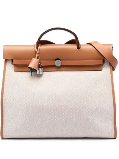 Pre-owned Hermes 2012 Toile Herbag Zip 39 Satchel In Neutral