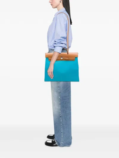 Pre-owned Hermes 2012 Toile Verso Herbag Zip 39 Satchel In Blue