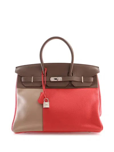 Pre-owned Hermes 2012 Tricolor Clemence And Swift Birkin Cascade Retourne 35 Handbag In Pink