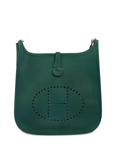 Pre-owned Hermes 2013 29 Pm Evelyne 3 Cutout Leather Shoulder Bag In Green