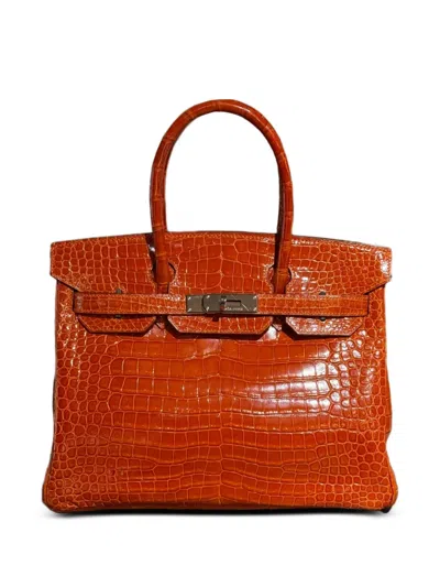 Pre-owned Hermes 2013 30 Birkin Crocodile Tote Bag In Orange