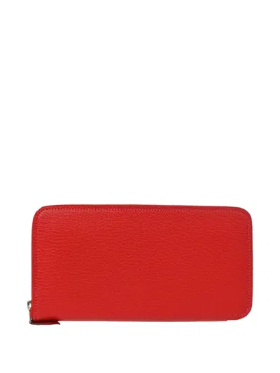 Pre-owned Hermes 2013 Azap Taurillon Clemence Zip-around Wallet In Red