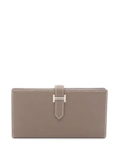 Pre-owned Hermes 2013 Bear Souffle Bi-fold Long Wallet In Brown