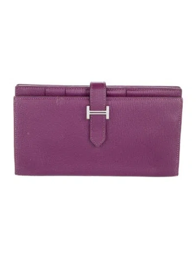 Pre-owned Hermes 2013 Bearn Classic Wallet In Purple