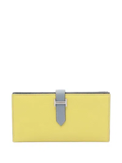 Pre-owned Hermes 2013 Bearn Soufflet Bi-fold Wallet In Yellow