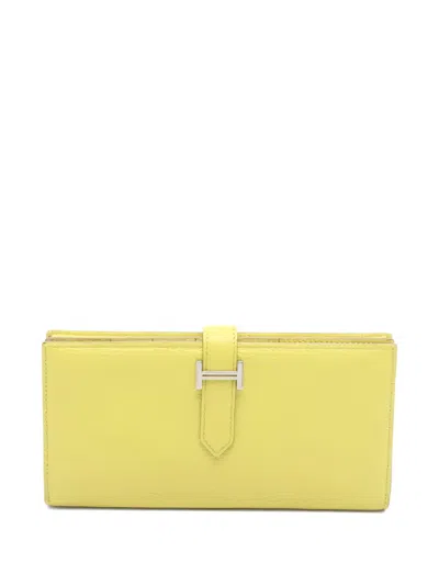 Pre-owned Hermes 2013 Bi-fold Hardware Long Wallet In Yellow