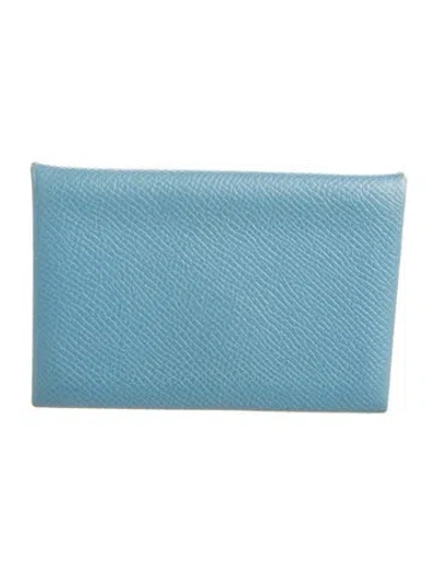 Pre-owned Hermes 2013 Calvi Cardholder In Blue
