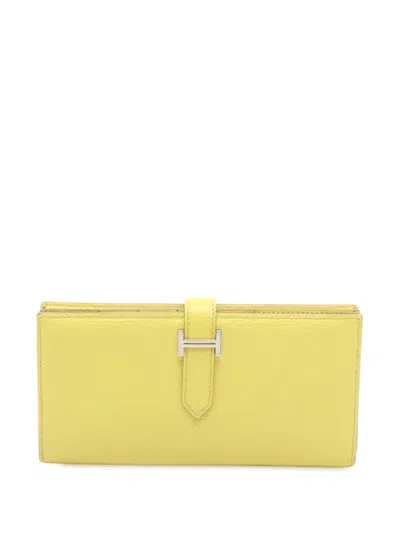 Pre-owned Hermes 2013 Chevre Bearn Soufflet Bifold Wallet Long Wallets In Yellow
