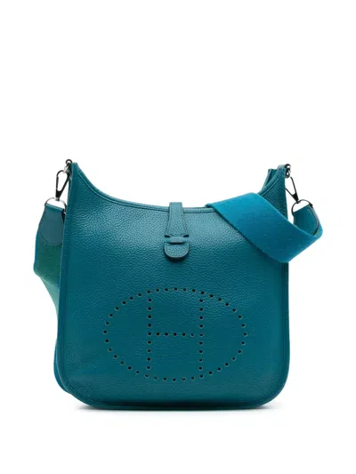 Pre-owned Hermes 2013 Clemence Evelyne Iii 29 Crossbody Bag In Blue