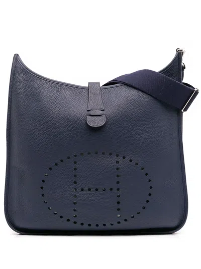 Pre-owned Hermes 2013 Clemence Evelyne Iii 33 Crossbody Bag In Blue
