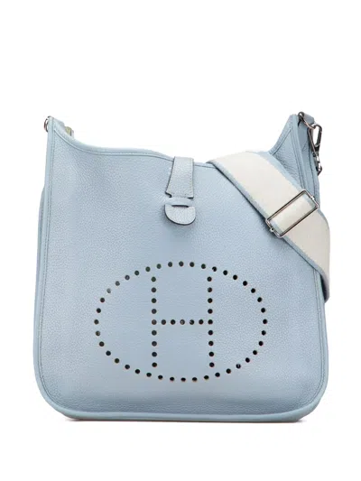 Pre-owned Hermes 2013 Clemence Evelyne Iii 33 Crossbody Bag In Blue