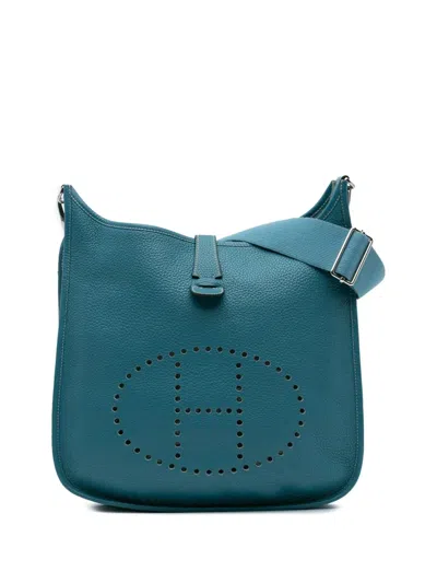 Pre-owned Hermes 2013 Clemence Evelyne Iii Pm Crossbody Bag In Blue