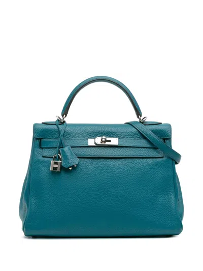Pre-owned Hermes 2013 Clemence Kelly Ii Retourne 32 Satchel In Blue