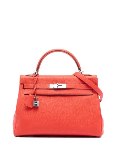Pre-owned Hermes 2013 Clemence Kelly Ii Retourne 32 Satchel In Orange