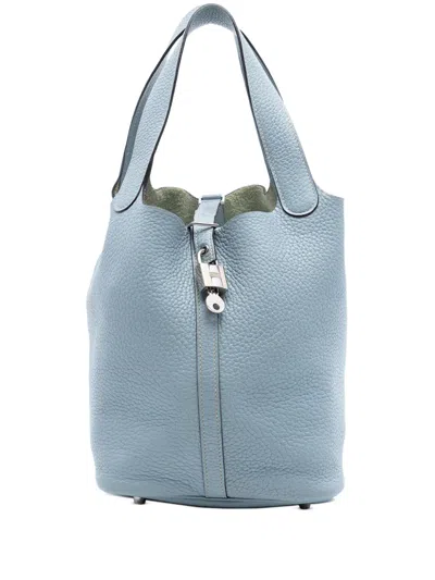 Pre-owned Hermes 2013 Clemence Picotin Lock 22 Handbag In Blue