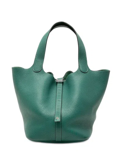Pre-owned Hermes 2013 Clemence Picotin Lock 22 Handbag In Green