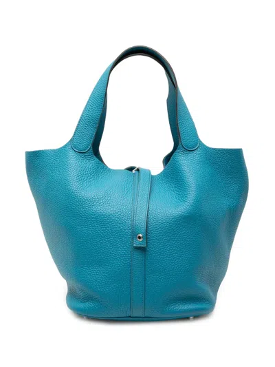 Pre-owned Hermes 2013 Clemence Picotin Lock 26 Handbag In Blue