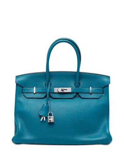 Pre-owned Hermes 2013 Clemence Verso Birkin Retourne 35 Handbag In Blue