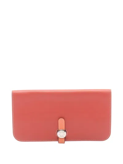 Pre-owned Hermes 2013 Dogon Long Bi-fold Wallet In Red