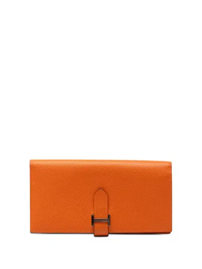 Pre-owned Hermes 2013 Epsom Bearn Soufflet Wallet Long Wallets In Orange