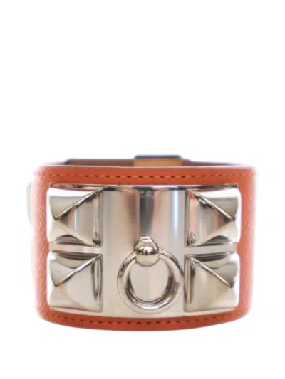 Pre-owned Hermes 2013 Epsom Collier De Chien Bracelet T2 Costume Bracelet In Orange