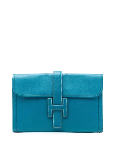 Pre-owned Hermes 2013 Epsom Jige 29 Clutch Bag In Blue