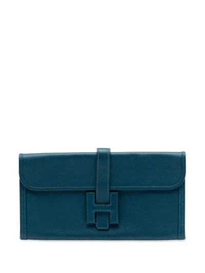 Pre-owned Hermes 2013 Epsom Jige Elan 29 Clutch Bag In Blue