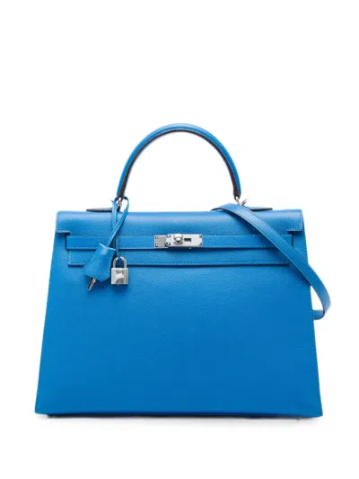 Pre-owned Hermes 2013 Epsom Kelly Ii Sellier 35 Satchel In Blue