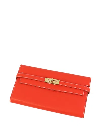 Pre-owned Hermes 2013 Epsom Verso Kelly To Go Wallet Crossbody Bag In Pink