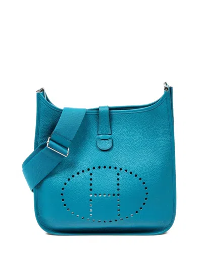 Pre-owned Hermes 2013 Evelyne Iii Pm Perforated Shoulder Bag In Blue