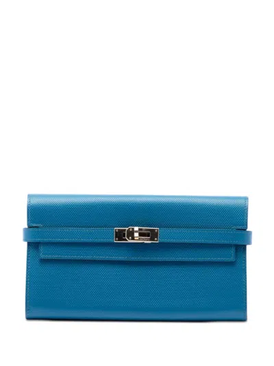 Pre-owned Hermes 2013 Grain D H Kelly Longue Wallet Long Wallets In Blue