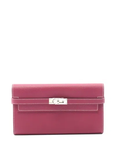 Pre-owned Hermes 2013 Kelly Bi-fold Calfskin Wallet In Pink