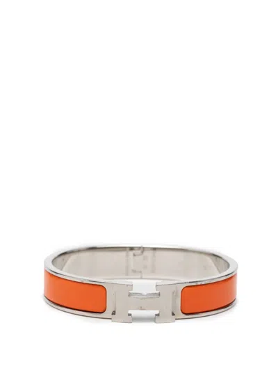 Pre-owned Hermes 2013 Narrow Enamel Clic H Bracelet Pm Costume Bracelet In Orange