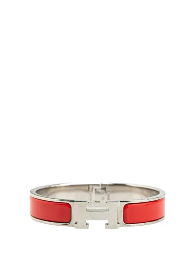 Pre-owned Hermes 2013 Narrow Enamel Clic H Bracelet Pm Costume Bracelet In Silver