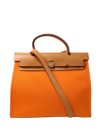 Pre-owned Hermes 2013 Pm Herbag 2 Way Canvas Tote Bag In Orange