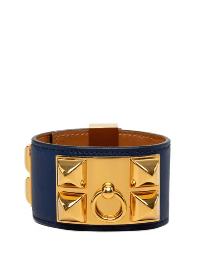 Pre-owned Hermes 2013 Swift And Gold Plated Collier De Chien Bracelet Costume Bracelet In Blue