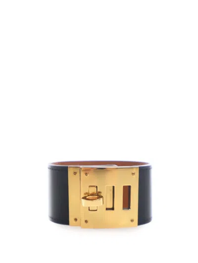 Pre-owned Hermes 2013 Swift And Gold Plated Kelly Extreme Dog Bracelet Costume Bracelet In Black