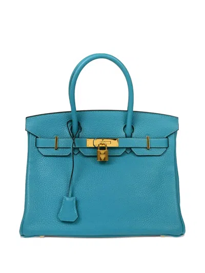 Pre-owned Hermes 2013 Taurillon Clemence Birkin 30 Tote Bag In Blue
