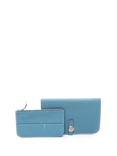 Pre-owned Hermes 2013 Taurillon Clemence Dogon Wallet Gm Long Wallets In Blue