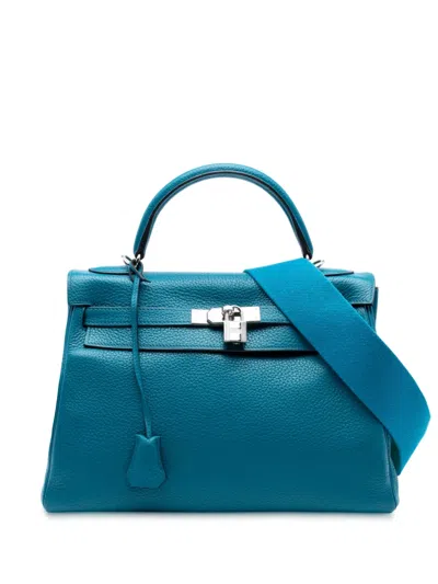 Pre-owned Hermes 2013 Togo Amazon Kelly Ii Retourne 32 Satchel In Blue