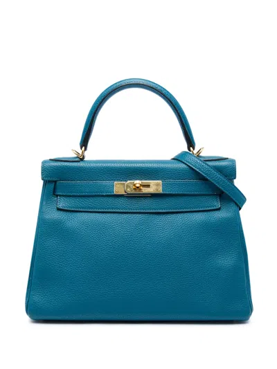 Pre-owned Hermes 2013 Togo Kelly Ii Retourne 28 Satchel In Blue