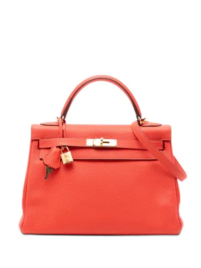 Pre-owned Hermes 2013 Togo Kelly Ii Retourne 32 Satchel In Orange
