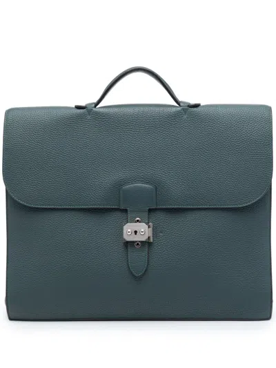 Pre-owned Hermes 2013 Togo Verso Sac A Depeches 38 Business Bag In Blue