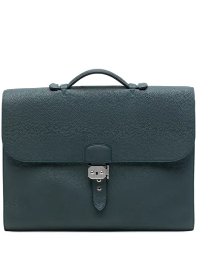 Pre-owned Hermes 2013 Togo Verso Sac A Depeches 38 Business Bag In Blue