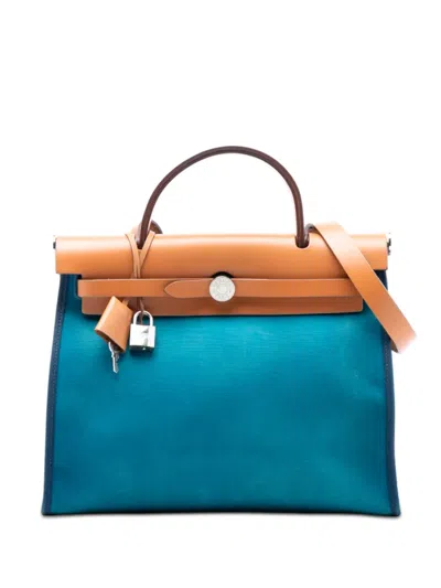 Pre-owned Hermes 2013 Toile Herbag Zip 31 Satchel In Blue