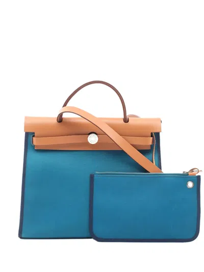 Pre-owned Hermes 2013 Toile Herbag Zip 31 Satchel In Blue